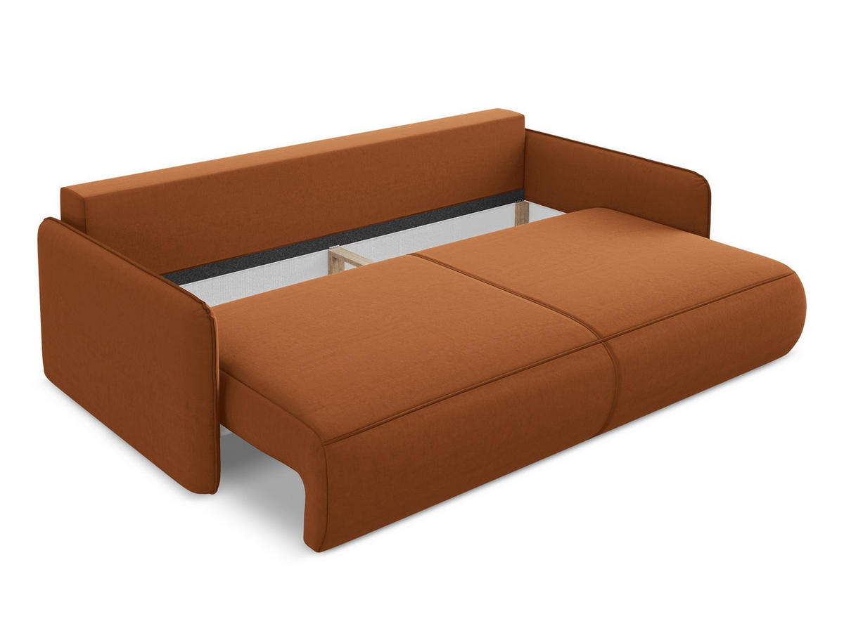 3-SITZER SOFA mit Schlaffunktion Samt Stoff Orange - Terra cotta/Schwarz, Kunststoff/Textil (216/86/105cm) - Makamii
