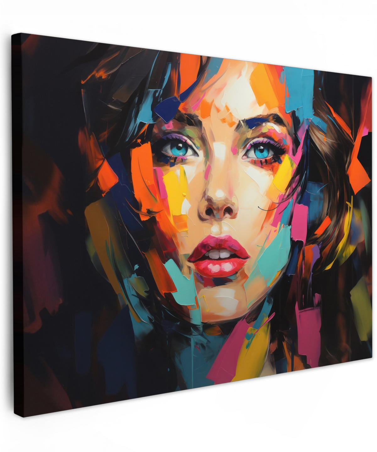 LEINWANDBILD Frau - Porträt - Farbenfroh - Kunst Wandbilder 80x60 cm - Multicolor, Textil (80/60cm) - MuchoWow