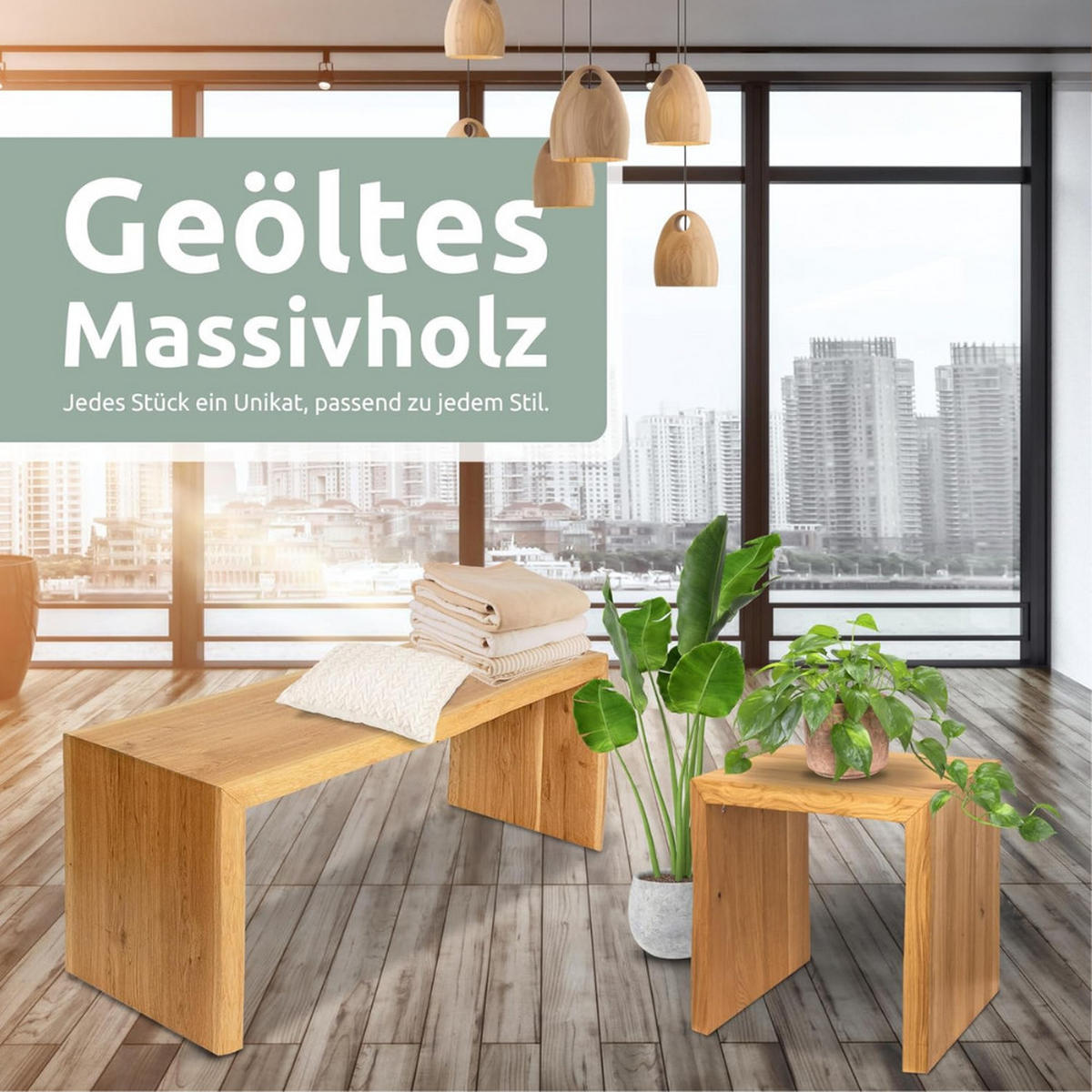 HOLZBANK EGON Eiche Massiv mit Baumkante 40x40x45 cm - Braun, Holz (40/45/40cm) - DELUKE