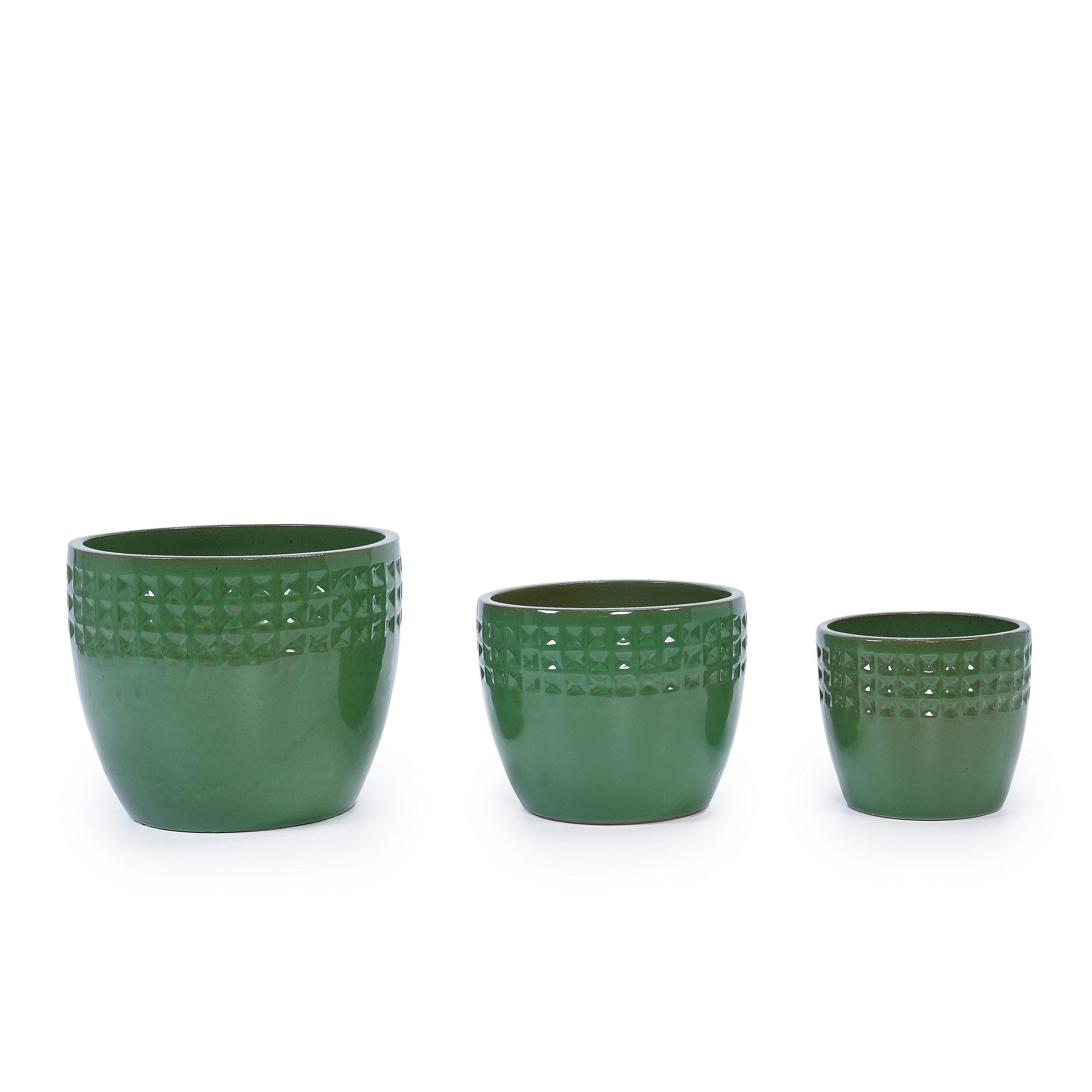 BLUMENTOPF Keramikpflanztopf-Set handgemacht & atmungsaktiver Tonware - Grün, Keramik (38/32cm)