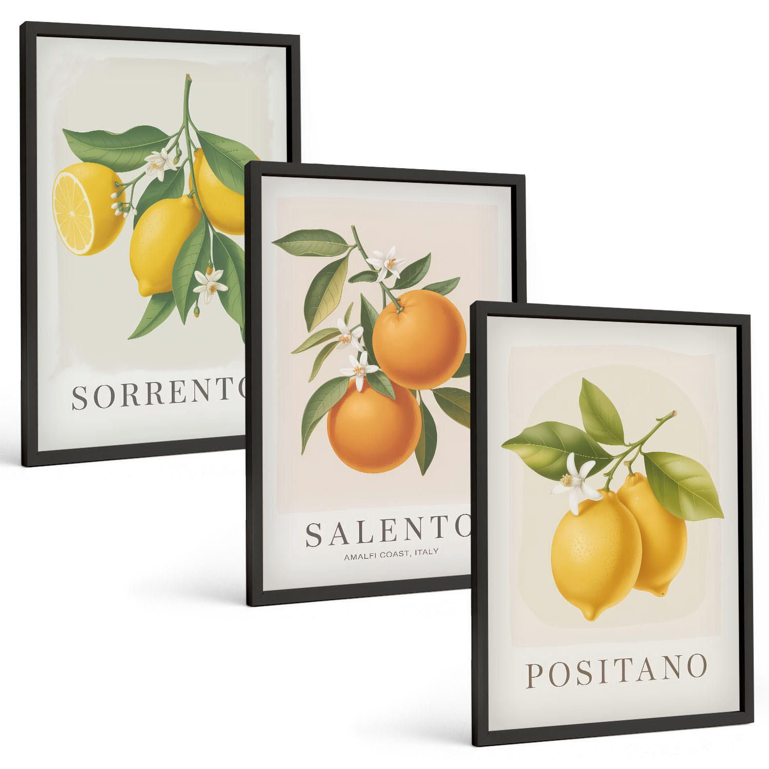 BILDER SET 3er Set - 40x60 cm Schwarzer Rahmen - Amalfi-Zitronen und -Orangen - Schwarz, Kunststoff (40/60cm) - TULUP