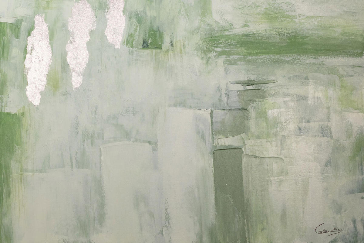ACRYLBILD HANDGEMALT 120/80 cm - Weiß/Grün, Holz/Textil (2.08/80cm) - KUNSTLOFT