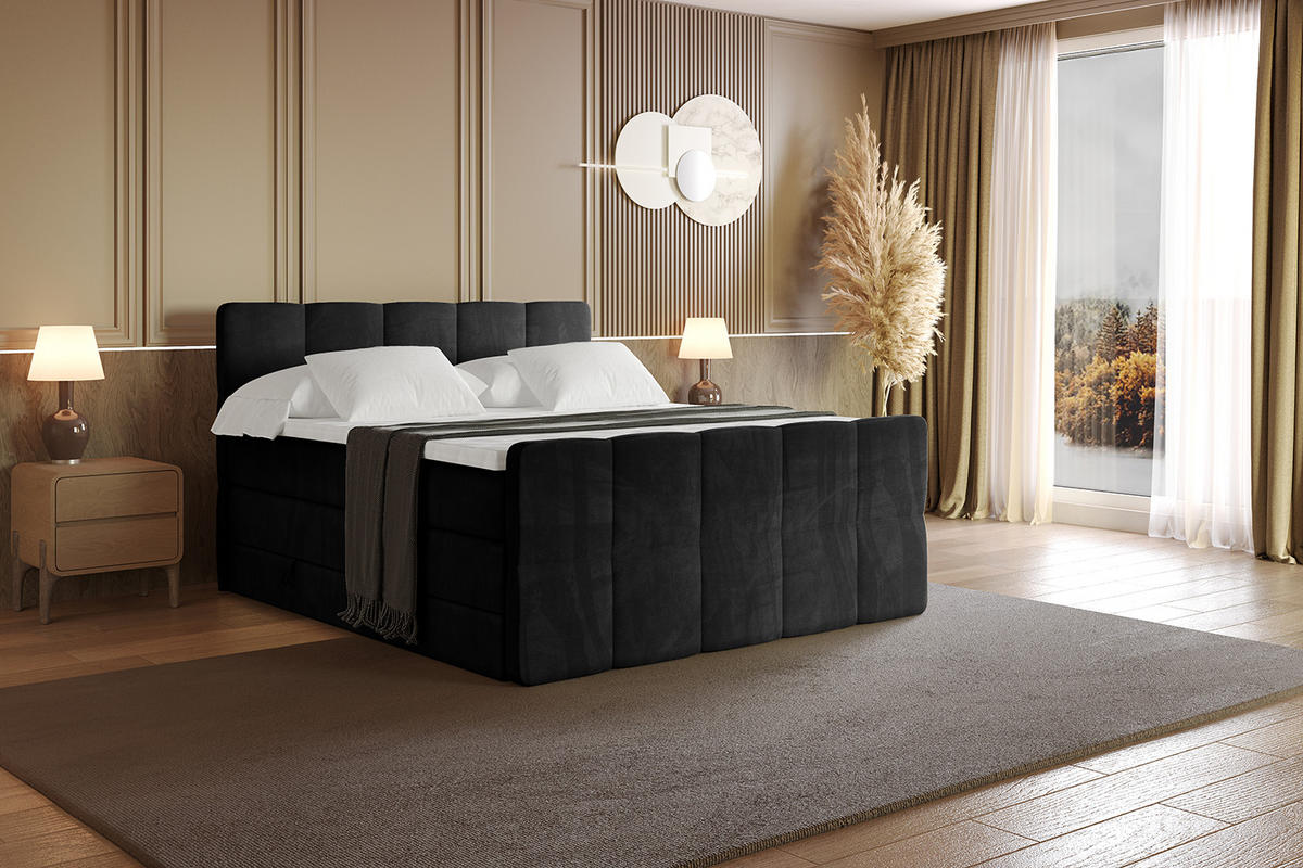 BOXSPRINGBETT mit Matratze und Lattenrost - LIRO-Z KING-160x200 - Schwarz Casablanca - Schwarz, Holzwerkstoff (160/200cm) - ALTDECOR