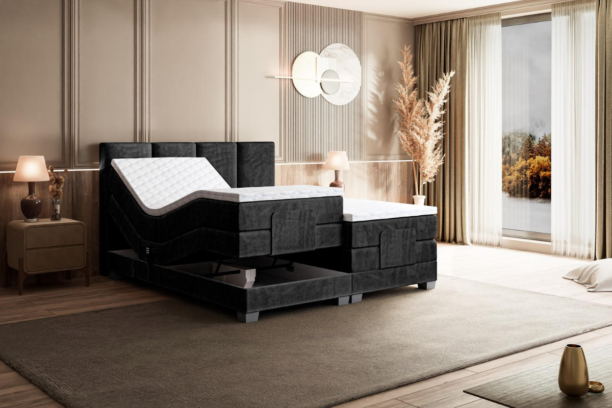 BOXSPRINGBETT elektrisch verstellbar mit 2 Matratzen H4/Taschenfederung ROKS EL 140 x 200 Schwarz - Schwarz, Holzwerkstoff (147/200cm) - ALTDECOR