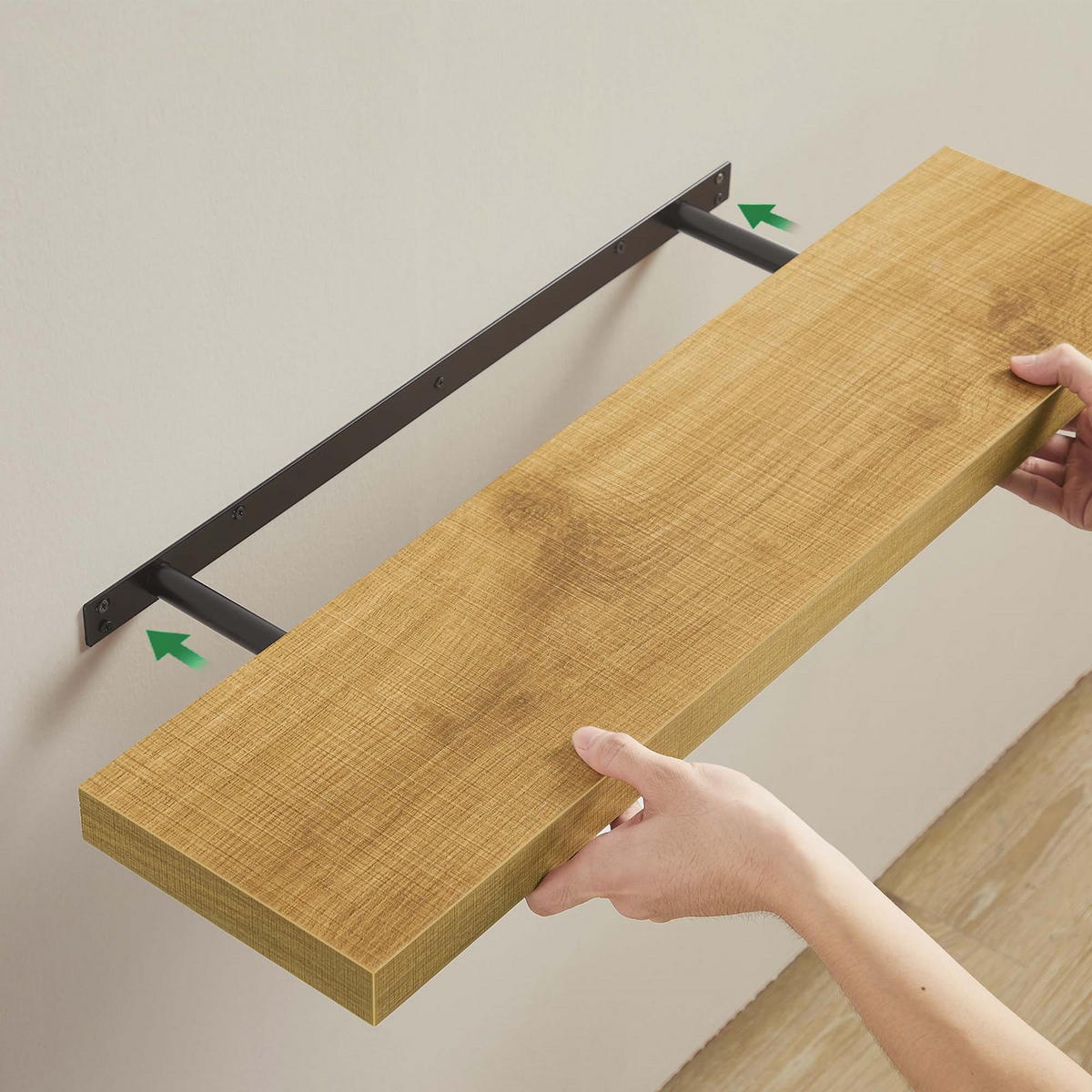 WANDREGAL Holzoptik Honigbraun schwebend 80x20x4 cm - Honig, Holzwerkstoff/Metall (20/3.8/80cm) - Begryf