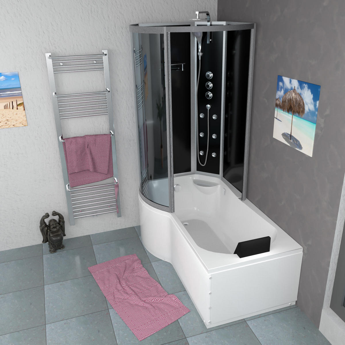 DUSCHKABINE mit Wanne K50-R32 Schwarz 100x170 - Schwarz, Glas/Kunststoff (98/170/225cm) - AcquaVapore by Sandra Jentho