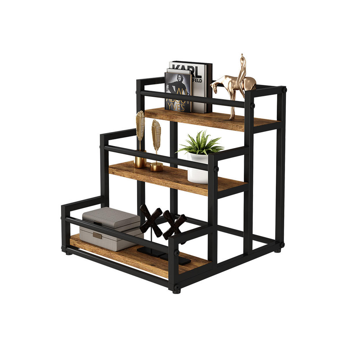 STUFENREGAL Fyrk Eiche rustikal 33 x 34 cm mit 3 Ebenen - Wildeiche/Schwarz, Holzwerkstoff (34/33/34cm) - Vicco
