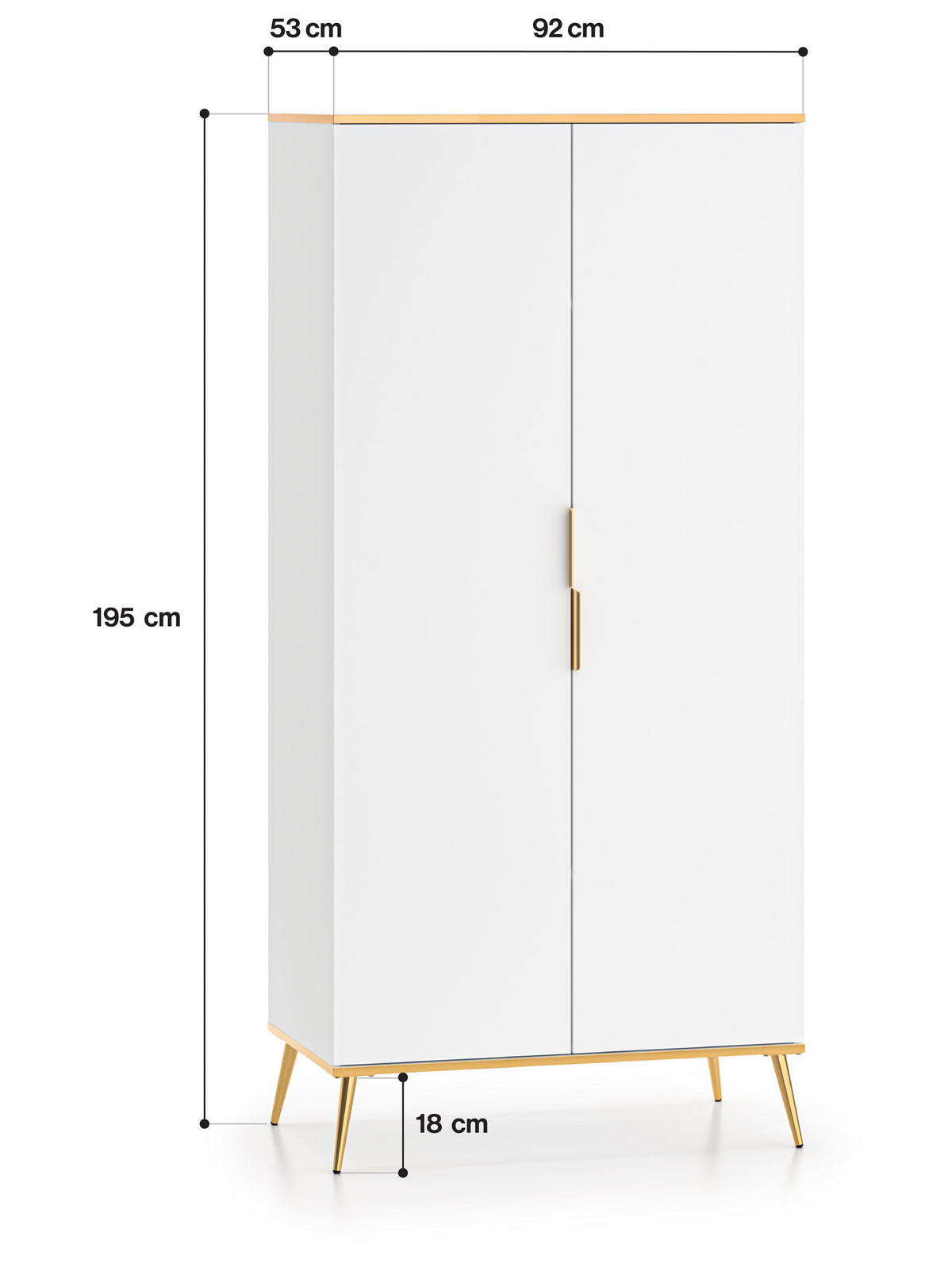 KLEIDERSCHRANK Viterbo Alpinweiß matt / goldfarben 92 / 53 / 1925cm - Goldfarben/Weiß, Holz/Holzwerkstoff (92/195/53cm) - Feldmann-Wohnen