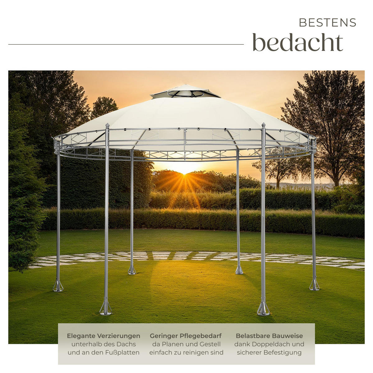 GARTENPAVILLON Siana,inklusive Spannseilen und Heringen,creme - Creme, Kunststoff (350/280/350cm) - tectake