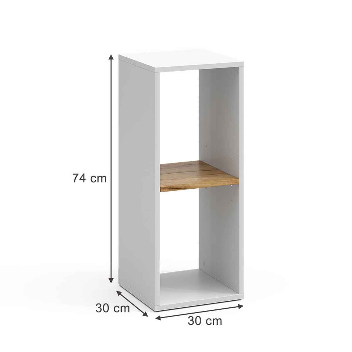 BÜCHERREGAL Tomy Weiß/Goldkraft Eiche 30 x 74 cm mit 2 offenen Fächern - Honigeiche/Weiß, Holzwerkstoff (30/74/30cm) - Vicco