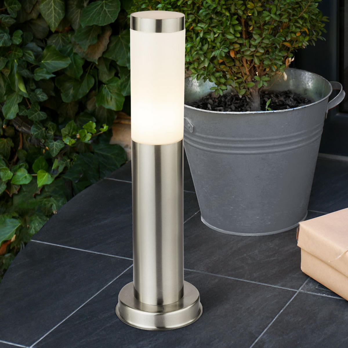 WEGELEUCHTE Edelstahl Silber Opal 4er Set - Silberfarben, Kunststoff (7.6/7.6/45cm) - Globo Lighting