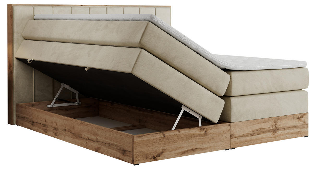 BOXSPRINGBETT BELLISSIMO KING 140/200 Beige Velvet - H4 - Beige, Holz/Textil (140/200cm) - MKS