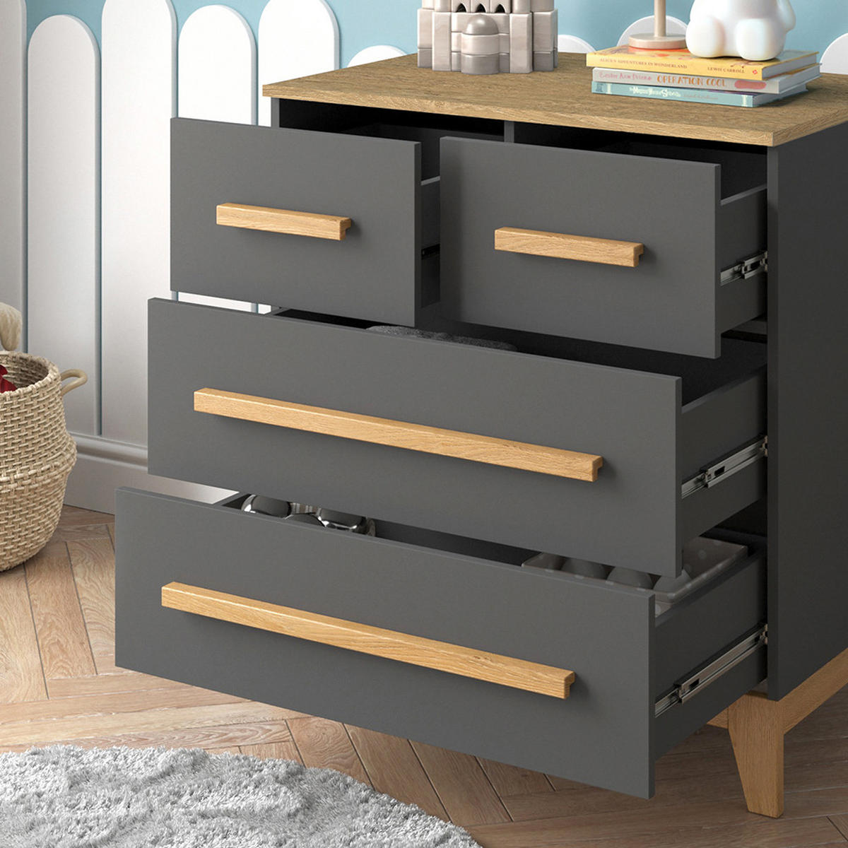 KOMMODE Malia Grau/Eiche 80 x 88 cm mit 4 Schubladen - Eichefarben/Grau, Holzwerkstoff (80/88/53.4cm) - VitaliSpa