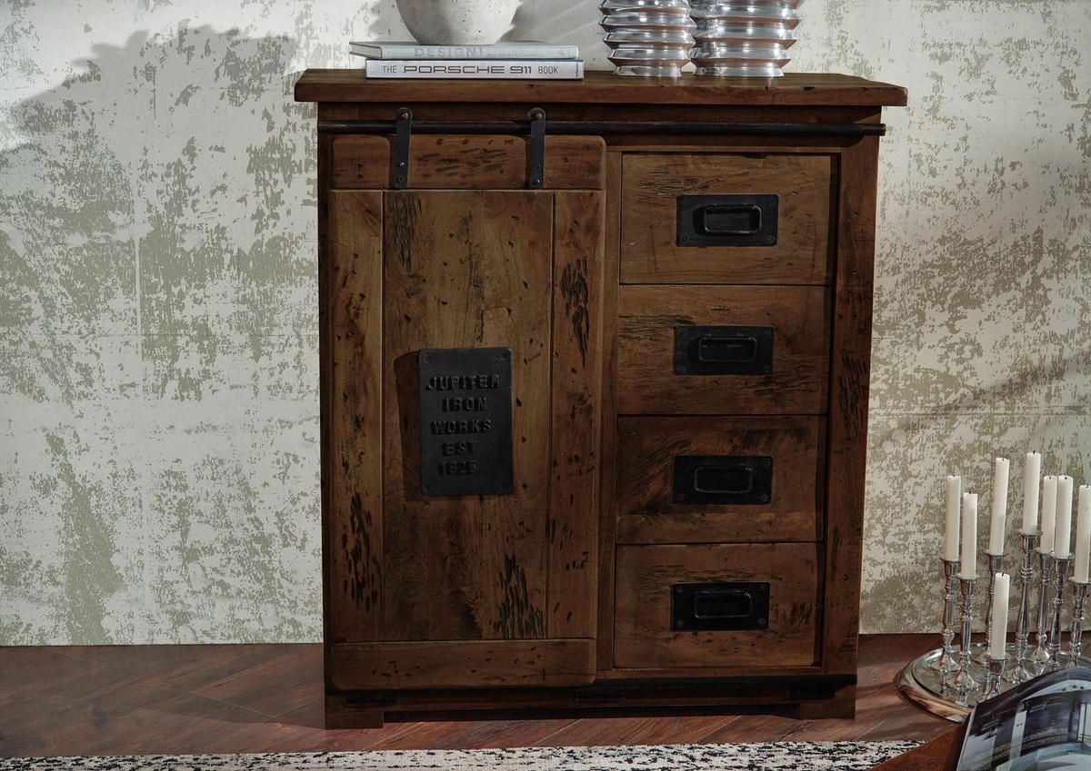 KOMMODE Mango 90x45x100 braun lackiert RAILWAY #403 - Braun, Holz (90/100/45cm) - Massivmoebel24
