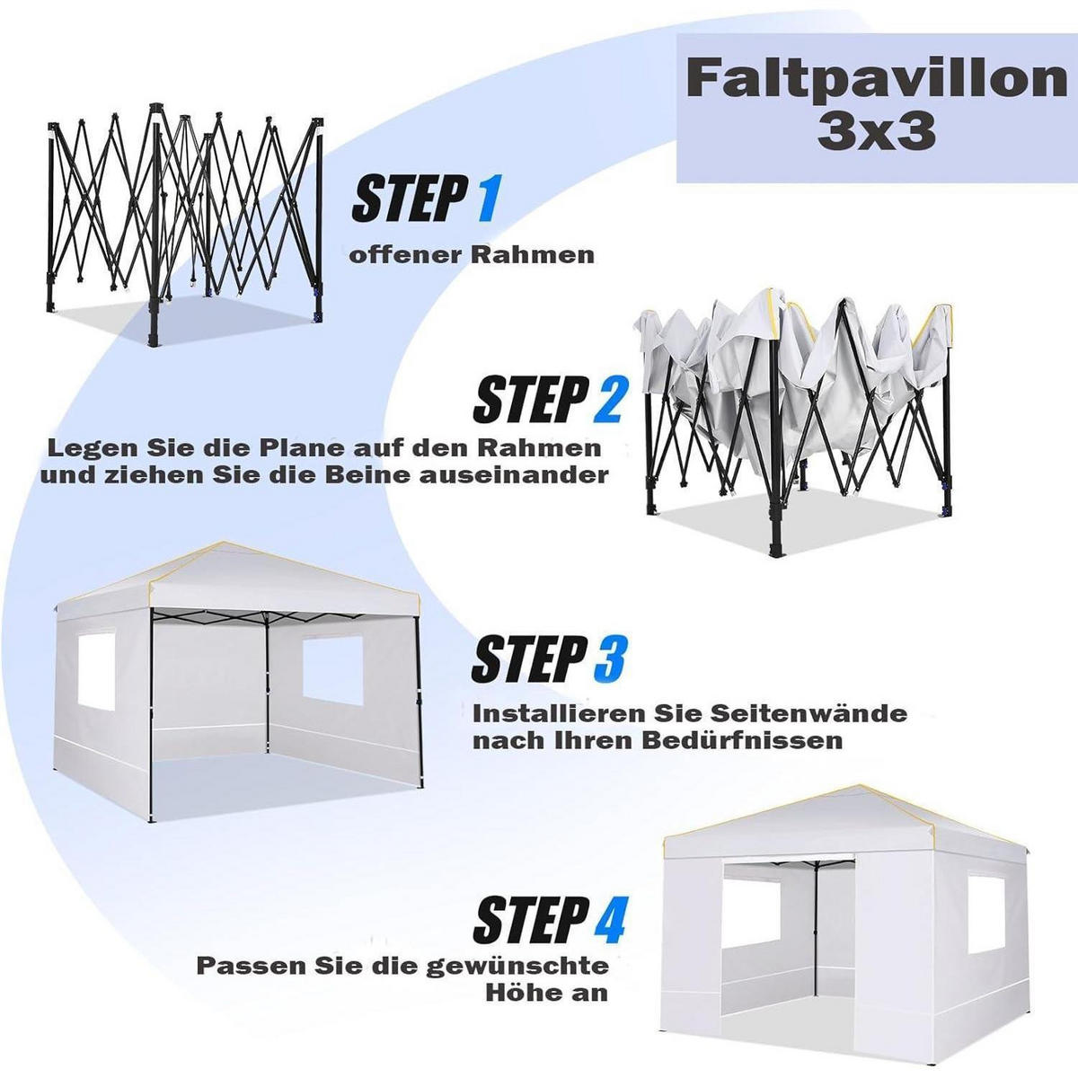 FALTPAVILLON 3x3m Wasserdicht UV-Schutz 50+ Weiß - Weiß, Textil (300/300/270cm)