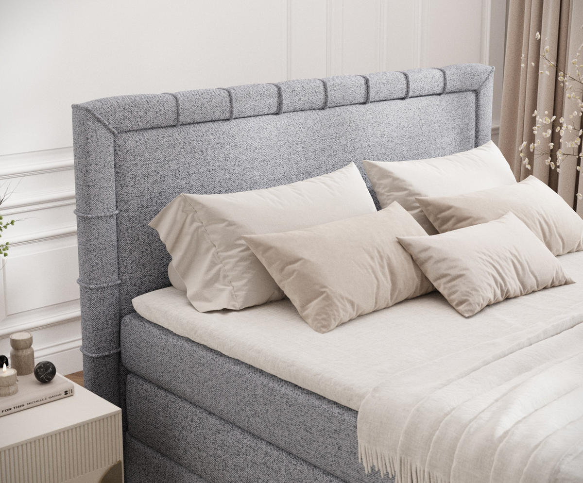 BOXBETT Estelle Grau 160/200 cm im Webstoff - Schwarz/Grau, Holz/Holzwerkstoff (160/200cm) - Maison de Reve