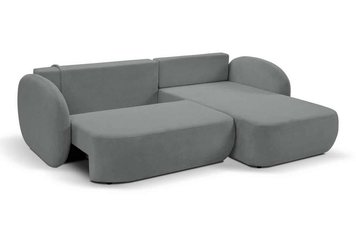 ECKSOFA AMICO R-S Grau Geflochtener Stoff mit Schlaffunktion - Grau, Holz (248/174cm) - MASSENO