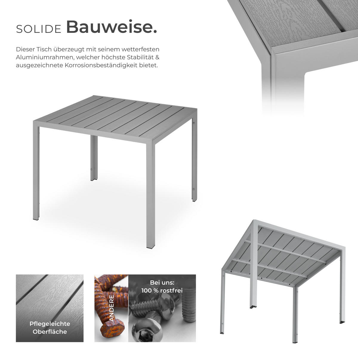 GARTENTISCH Maren,90 x 90 x 74,5 cm,silber - Silberfarben, Metall (90/90/74.5cm) - tectake