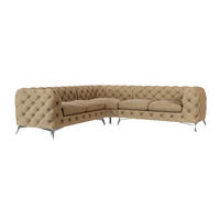 ECKSOFA Chesterfield Laura Beige Samt - Beige/Silberfarben, Holz/Textil (264/264cm) - S-Style Möbel