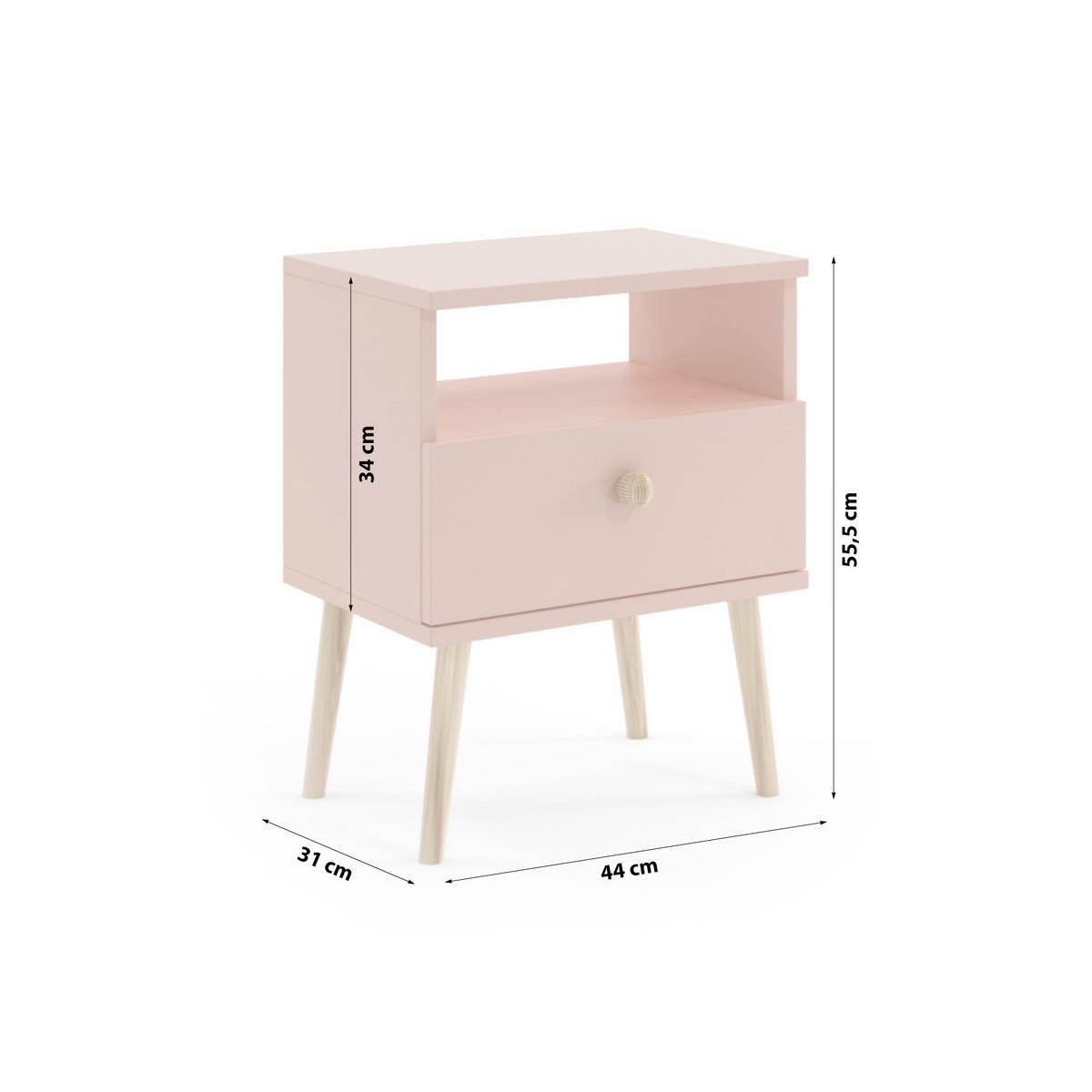 NACHTISCH Holztisch Poxwell Natürliches Rosa - Pink, Holzwerkstoff (44/55/31cm) - Fedve