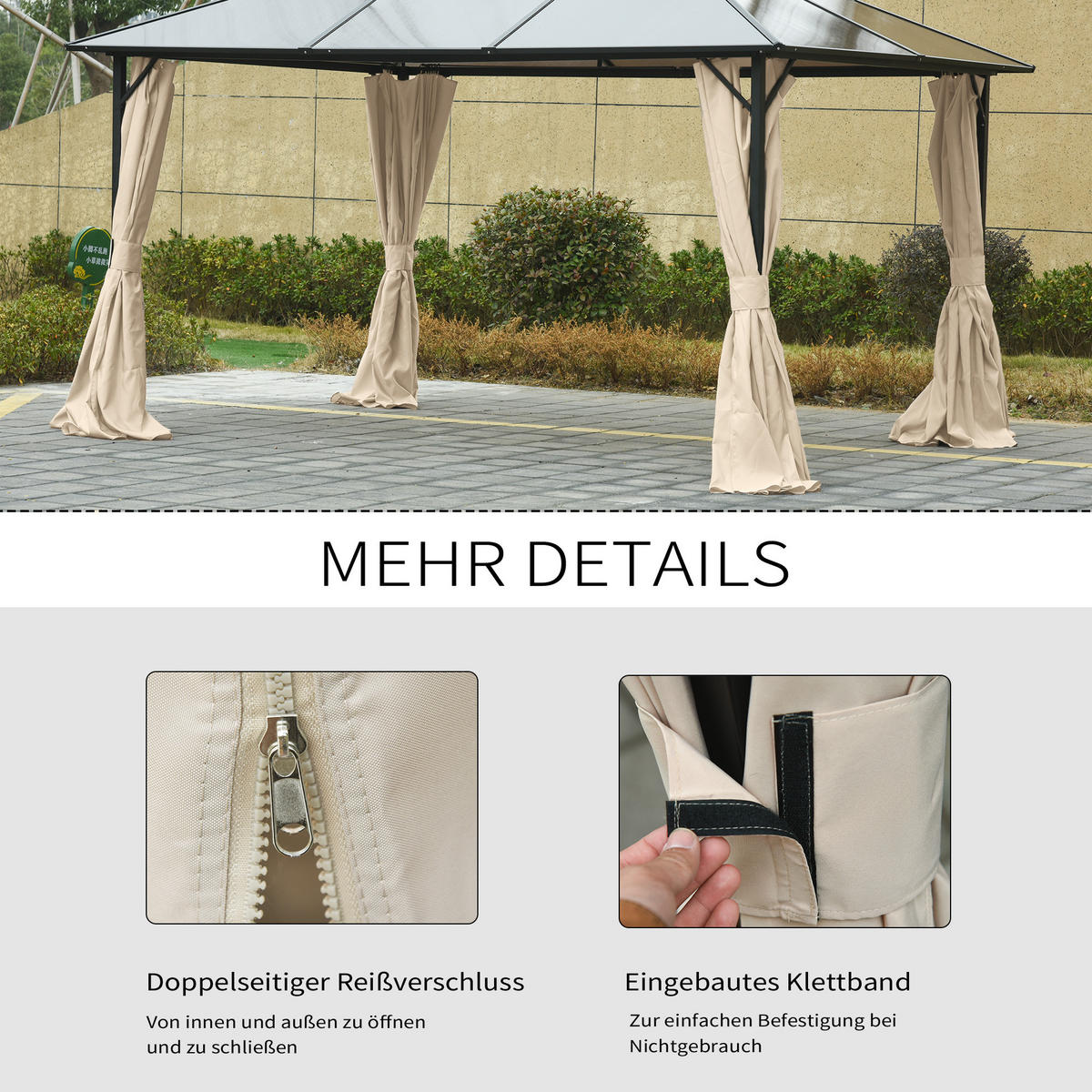 PAVILLONS aus Polyester 3x4 m in Beige mit 4 Seitenteilen - Beige, Textil (205/1/352cm) - Modfu