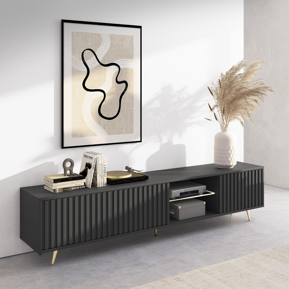 TV-SCHRANK Bello Schwarz Gold 175 cm - Schwarz, Holzwerkstoff (175/43.5/31.3cm) - Selsey
