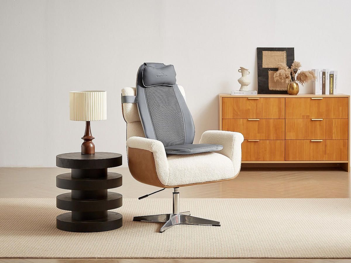 SHIATSU-MASSAGESITZ in grauem Kunstleder - APASIA - Grau, Leder (48/68/44cm) - Vente-Unique