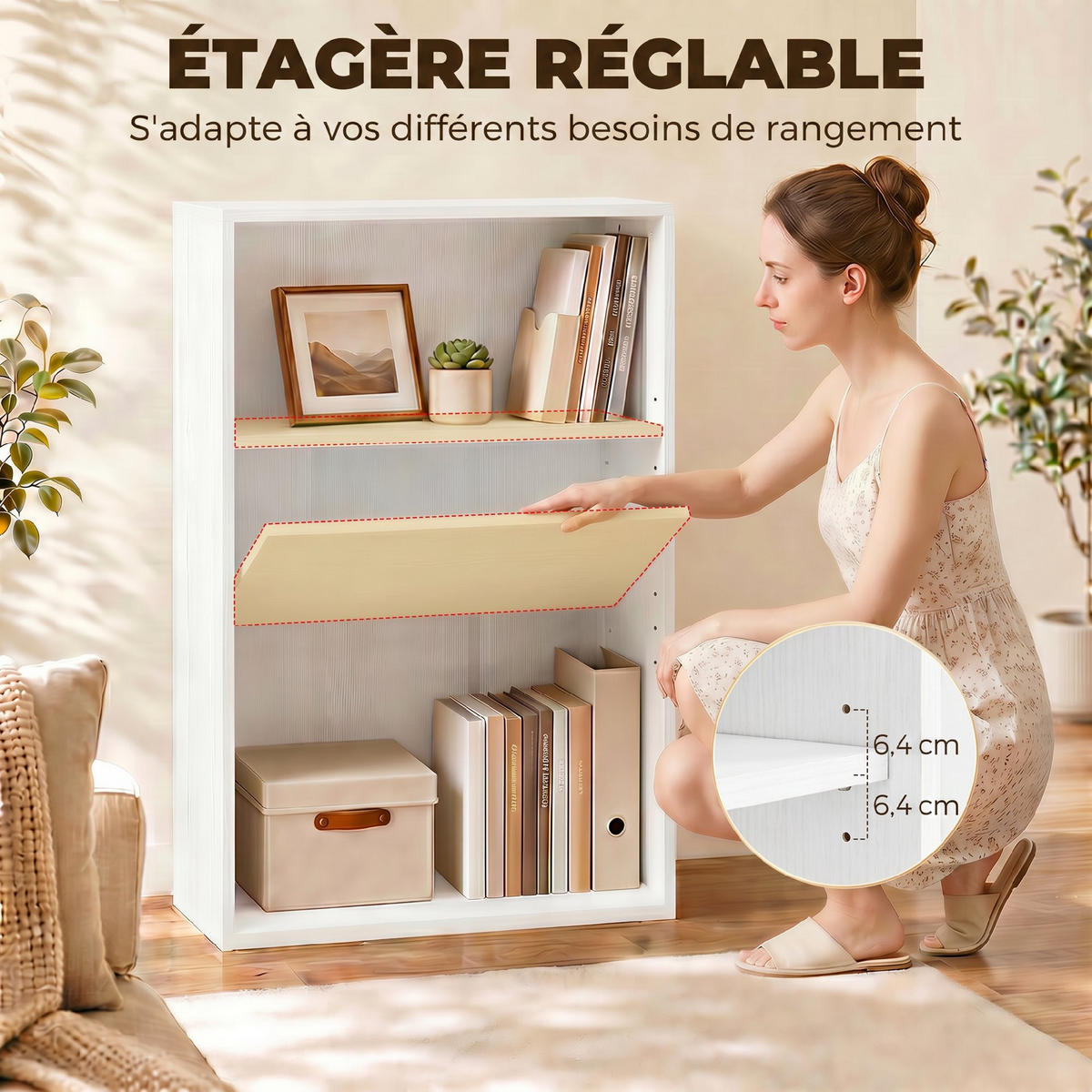 BÜCHERREGAL,3 Fächer verstellbarer Boden 60x24x93cm,weiß - Weiß, Holzwerkstoff (60/93/24cm) - Vallsero