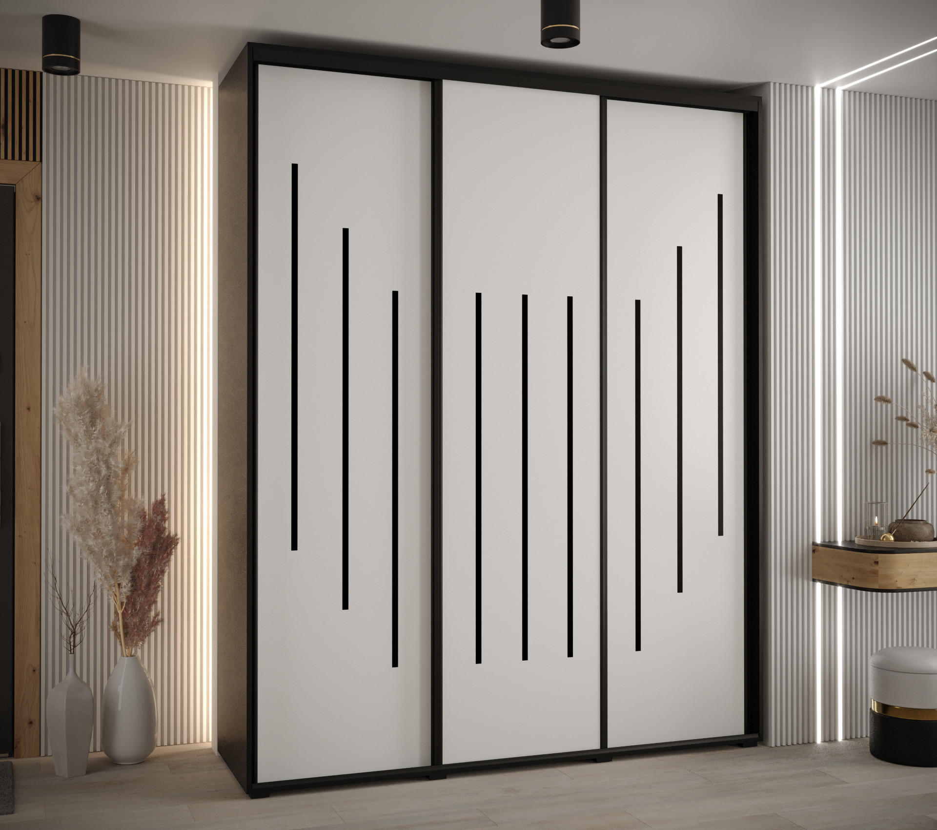 SCHWEBETÜRENSCHRANK 235,2/200/45 3-türig - Schwarz/Weiß, Holz/Metall (200/235/45cm) - Abiks Möbel