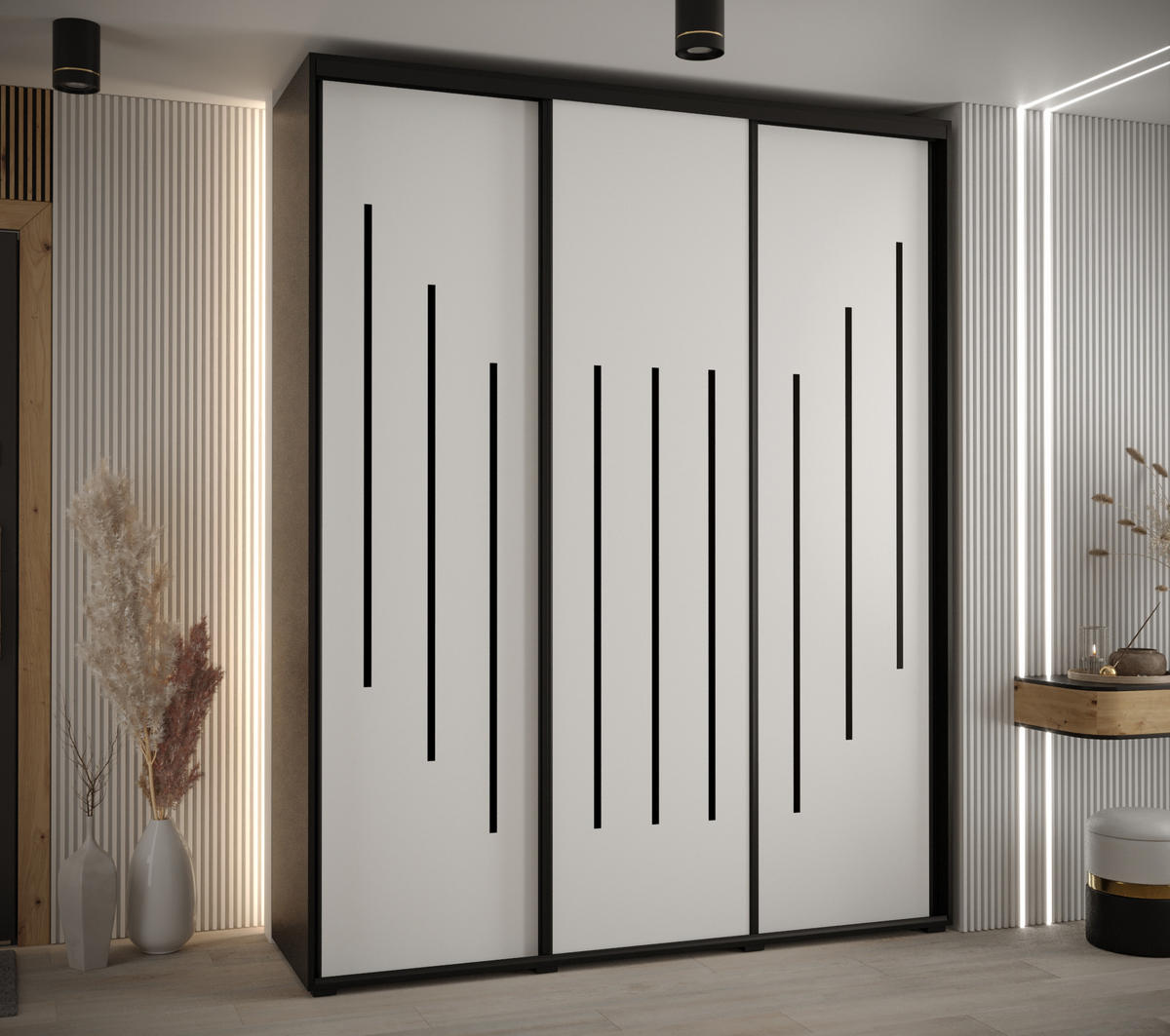 SCHWEBETÜRENSCHRANK 235,2/200/60 3-türig - Schwarz/Weiß, Holz/Metall (200/235/60cm) - Abiks Möbel