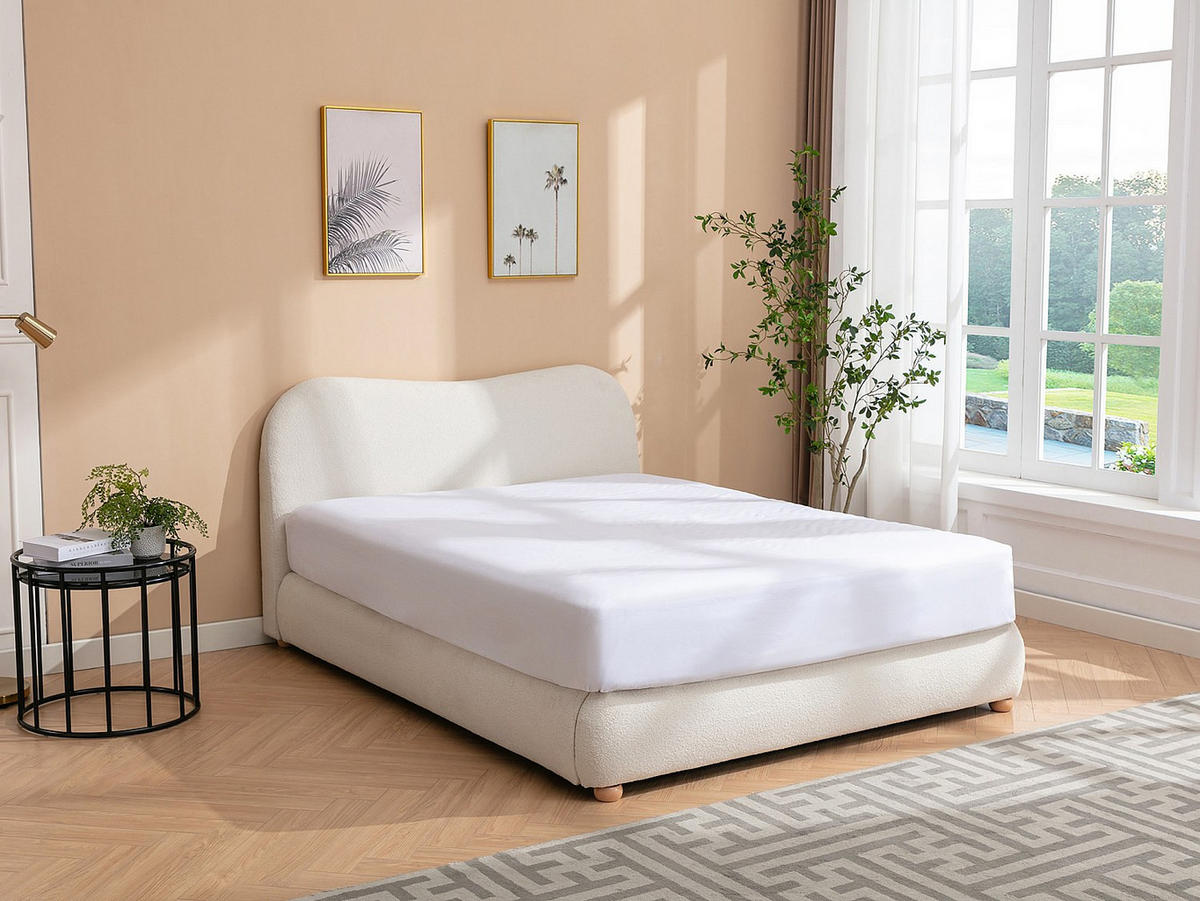 BETT mit Bettkasten - 2 Personen - Stoff - Weiß - - Weiß, Textil (140/190cm) - Vente-Unique