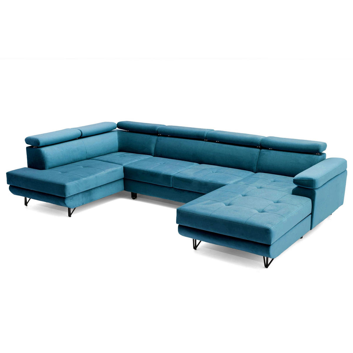 ECKSOFA U-Form JUNIOR U Links mit Schlaffunktion 128x254 Velours Smaragdgrün - Smaragdgrün/Schwarz, Holz/Textil (323/90/184cm) - Muffo
