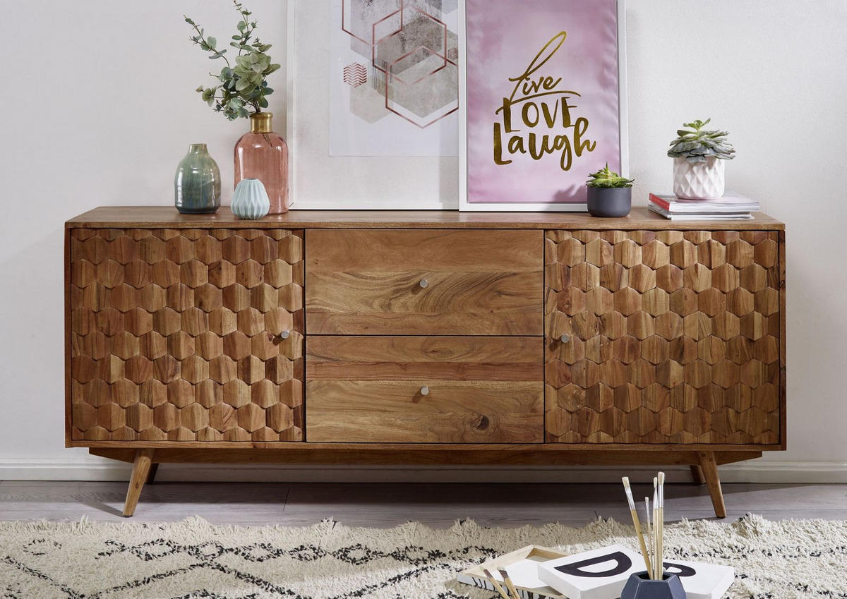 SIDEBOARD Akazie 180x42x75 natur lackiert MOSAYK #100 - Braun, Holz (180/75/42cm) - Massivmoebel24