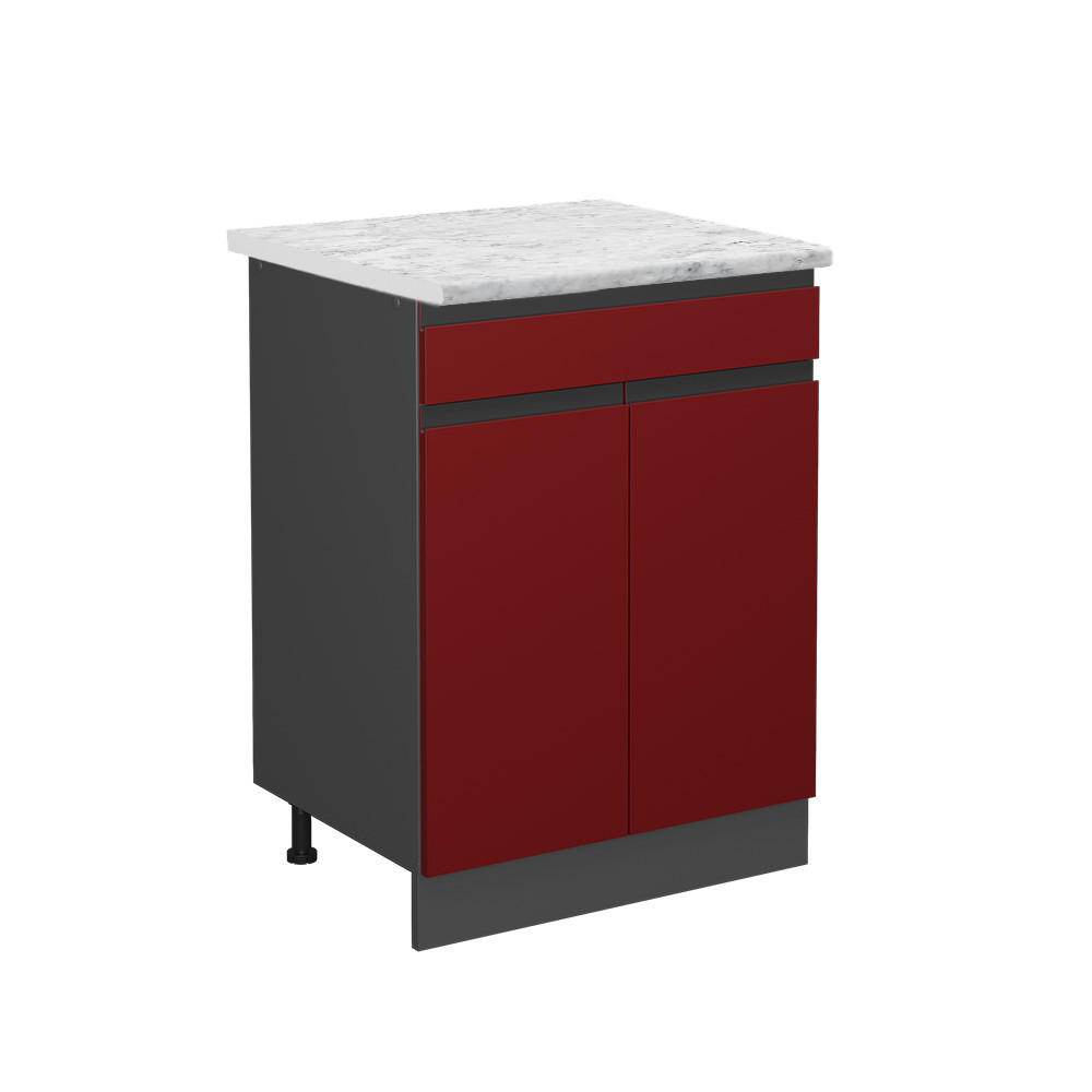 KÜCHENUNTERSCHRANK R-Line Rot 80 cm AP Marmor - Anthrazit/Rot, Holzwerkstoff (60/81.6/60cm) - Vicco