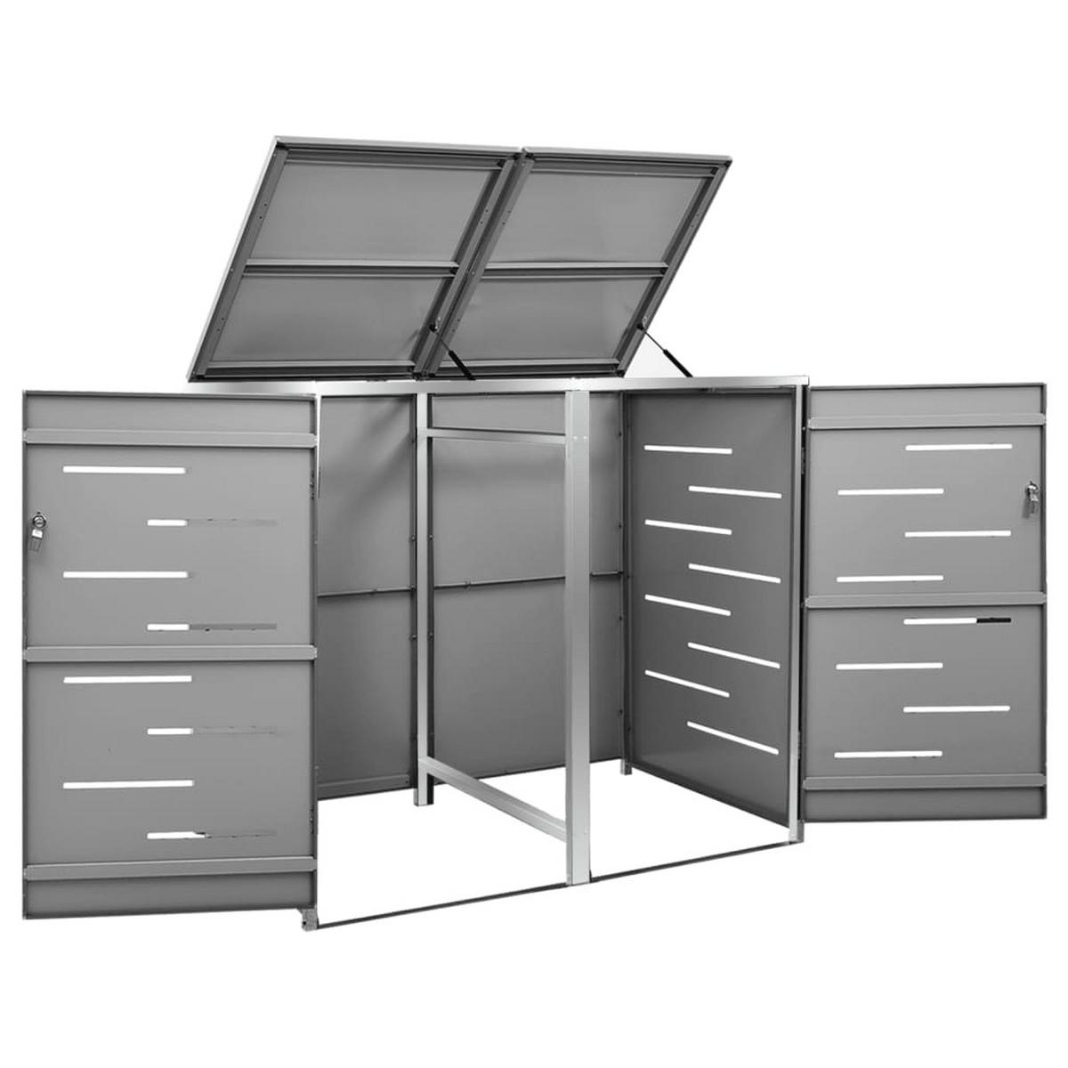 2ER Mülltonnenbox JAGU Edelstahl | Anthrazit | 115,5x138x77,5cm | Für 2 Tonnen 240L - Anthrazit, Metall (138/115.5/77.5cm) - DELUKE