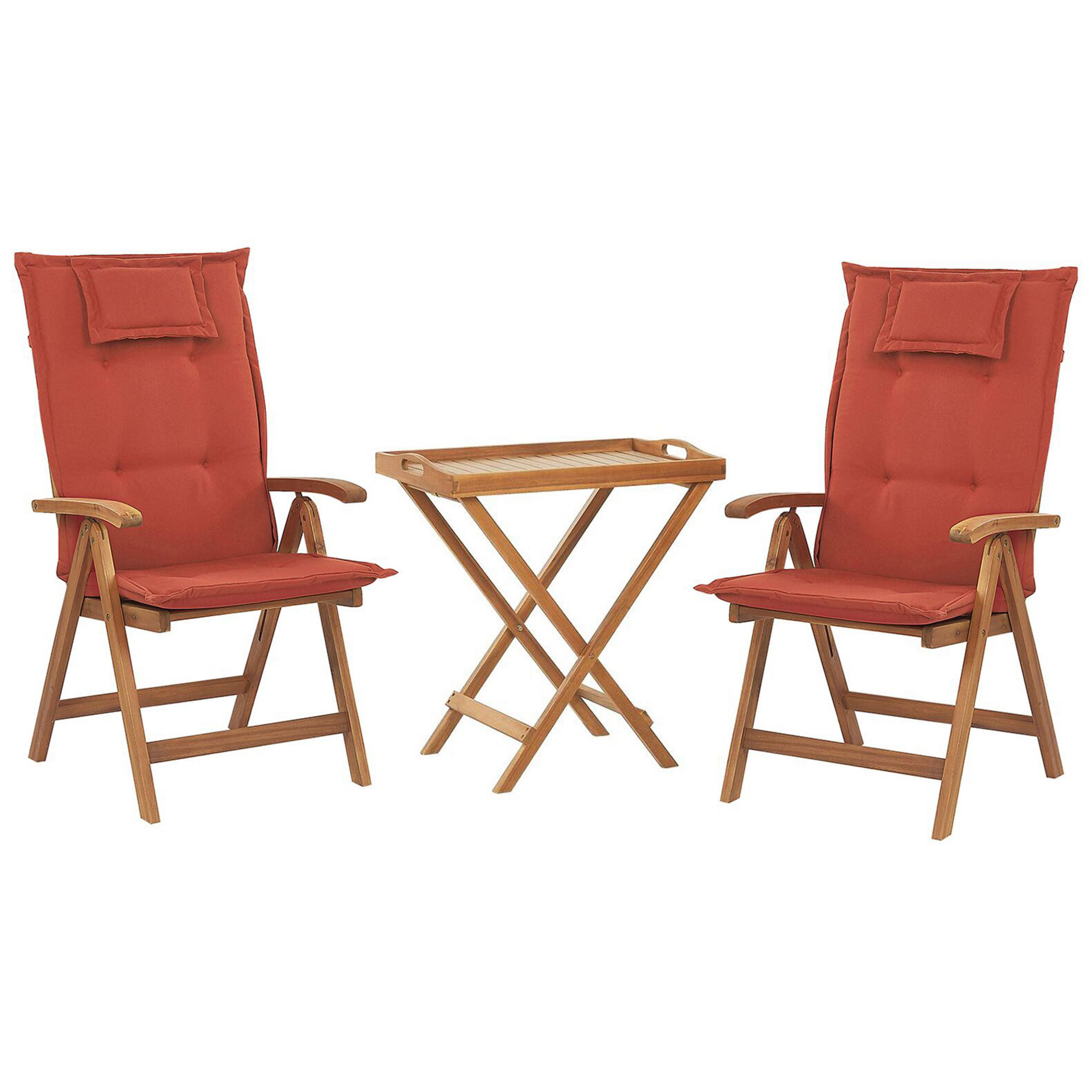 BALKONSET 2-Sitzer Akazienholz hellbraun verstellbar Auflagen terracotta Java - Hellbraun/Rot, Holz/Textil - Beliani