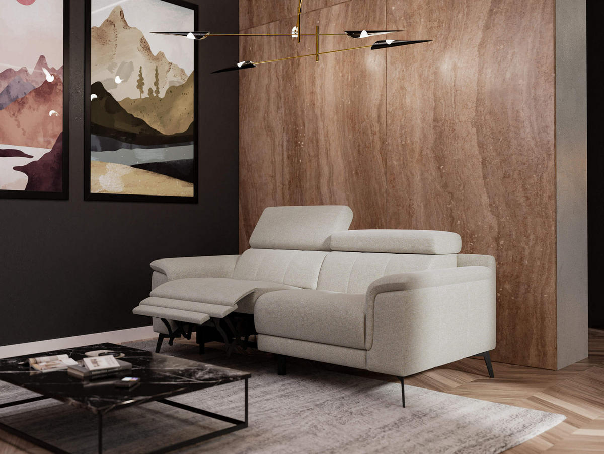 RELAXSOFA FIERO 3-Sitzer mit 1 Relaxfunktion, hellgrau - Hellgrau/Schwarz, Holzwerkstoff/Textil (212/82/103cm) - Courtois Laville