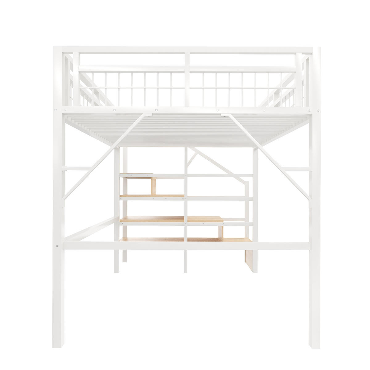 HOCHBETT 140/200 cm DE-04549, mit LED und Stauraum-Treppe in Weiß - Weiß, Metall (140/200cm) - ComfortXL