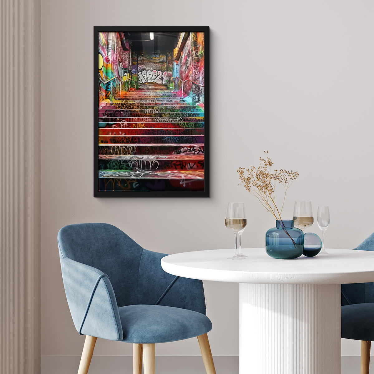 GERAHMTES BILD Treppe - Graffiti - Farben - Kunst 40x60 cm - Multicolor, Papier (40/60cm) - MuchoWow
