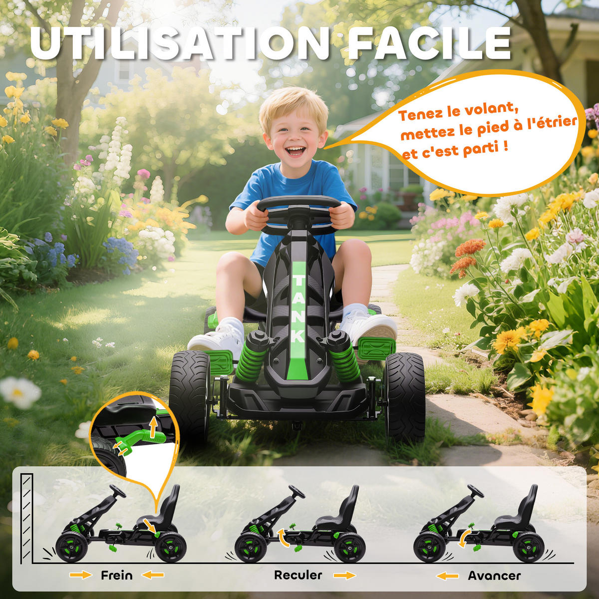 TRETKART DE-13065 Freilauf Grün - Grün, Kunststoff (100/59/60.5cm) - ComfortXL