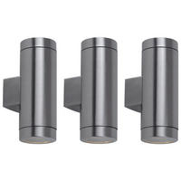 EDELSTAHL AUSSEN-WANDLEUCHTE Silber 3er Set - Silberfarben, Glas (7.6/20.7/10.5cm)