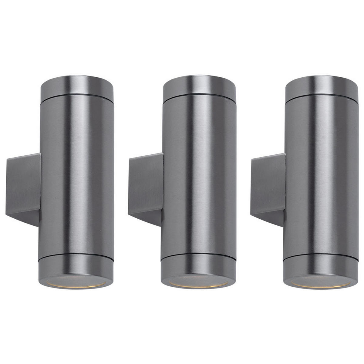 EDELSTAHL AUSSEN-WANDLEUCHTE Silber 3er Set - Silberfarben, Glas (7.6/20.7/10.5cm)