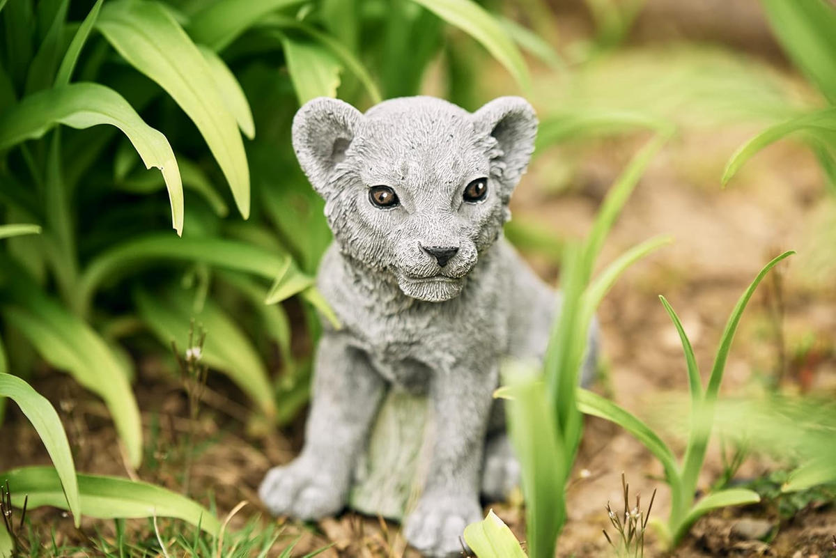 STEINFIGUR Löwe Löwenbaby frostfest wetterfest Steinguss - Grau, Stein (12/19/16cm) - stoneandstyle