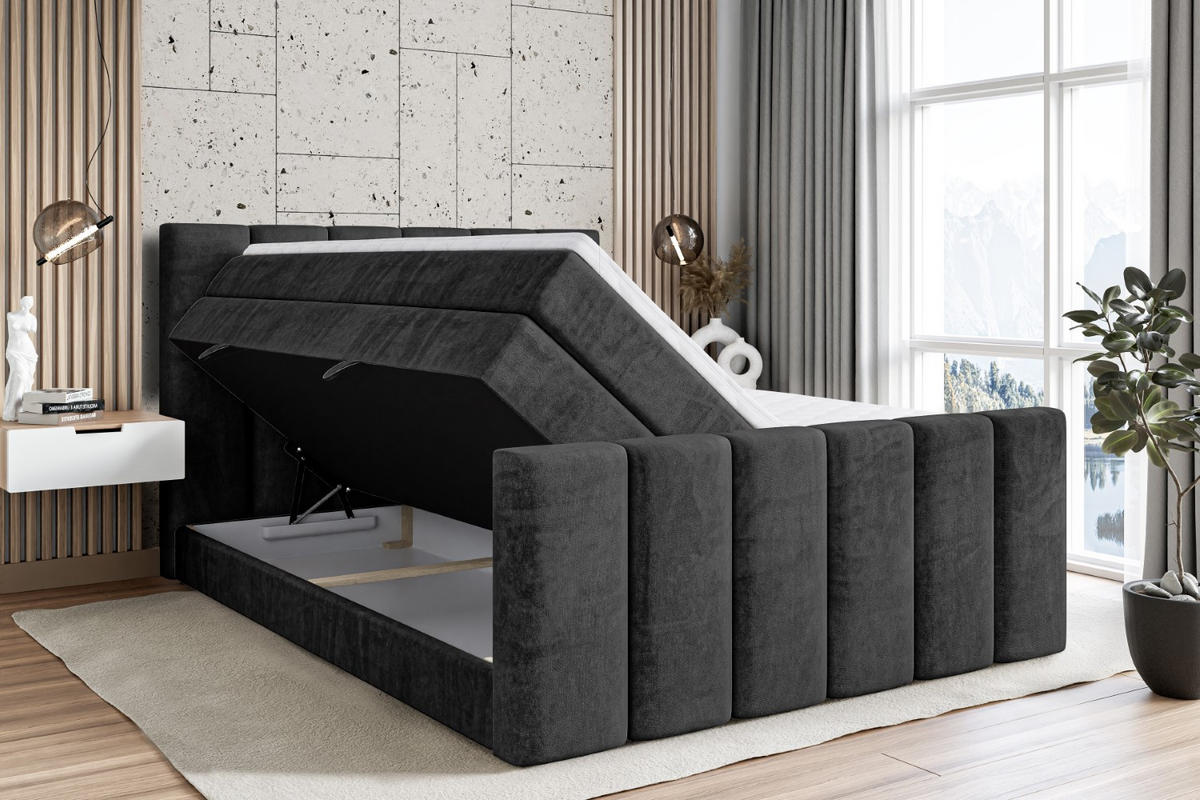 BOXSPRINGBETT BOXI1-Z KING - 160x200 - H3/H4 - Schwarz - Schwarz, Holzwerkstoff (160/200cm) - ALTDECOR