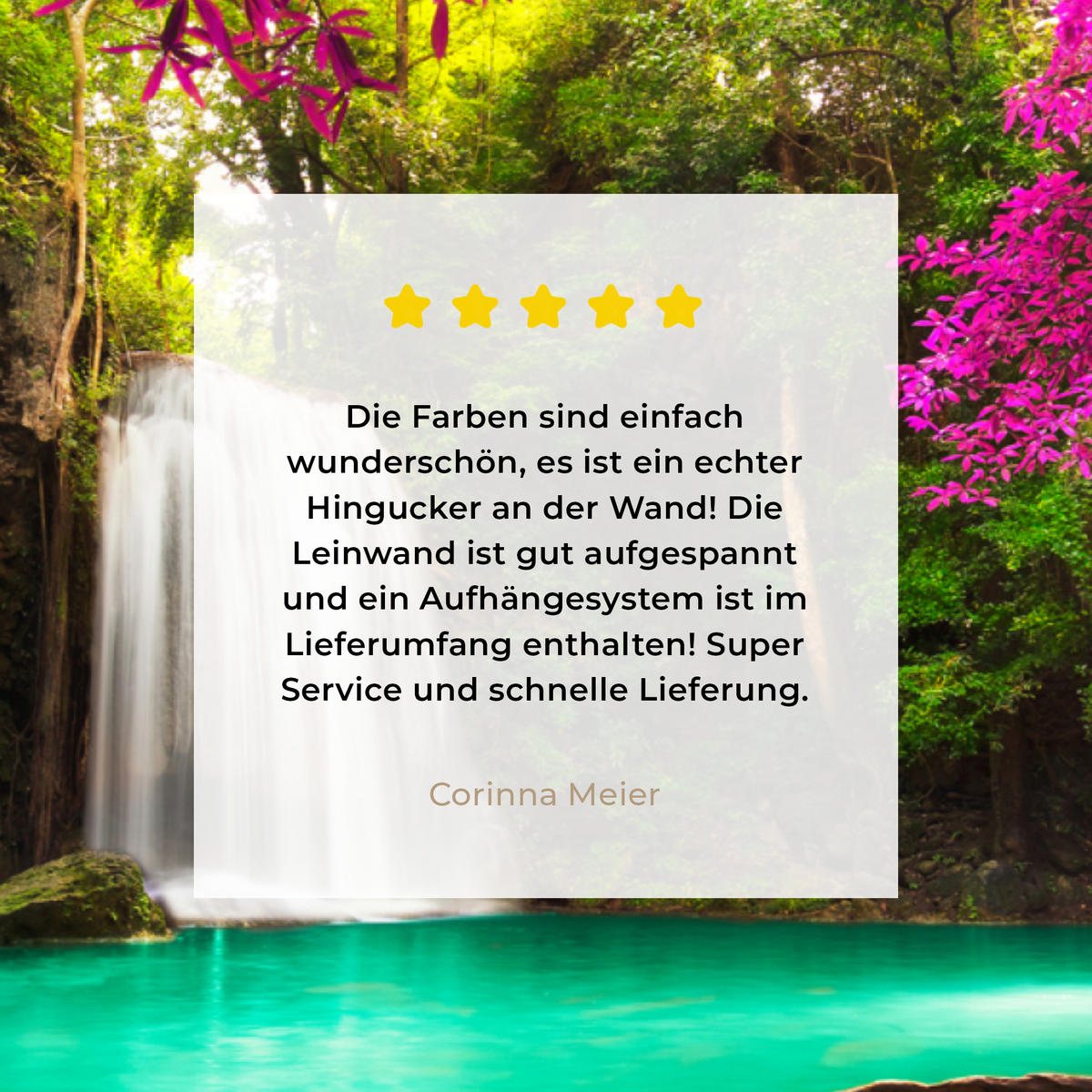 LEINWANDBILD Wasserfall mit bunten Blumen und Bäumen - Natur - Dschungel Wandbilder 80x60 cm - Waldgrün, Textil (80/60cm) - MuchoWow