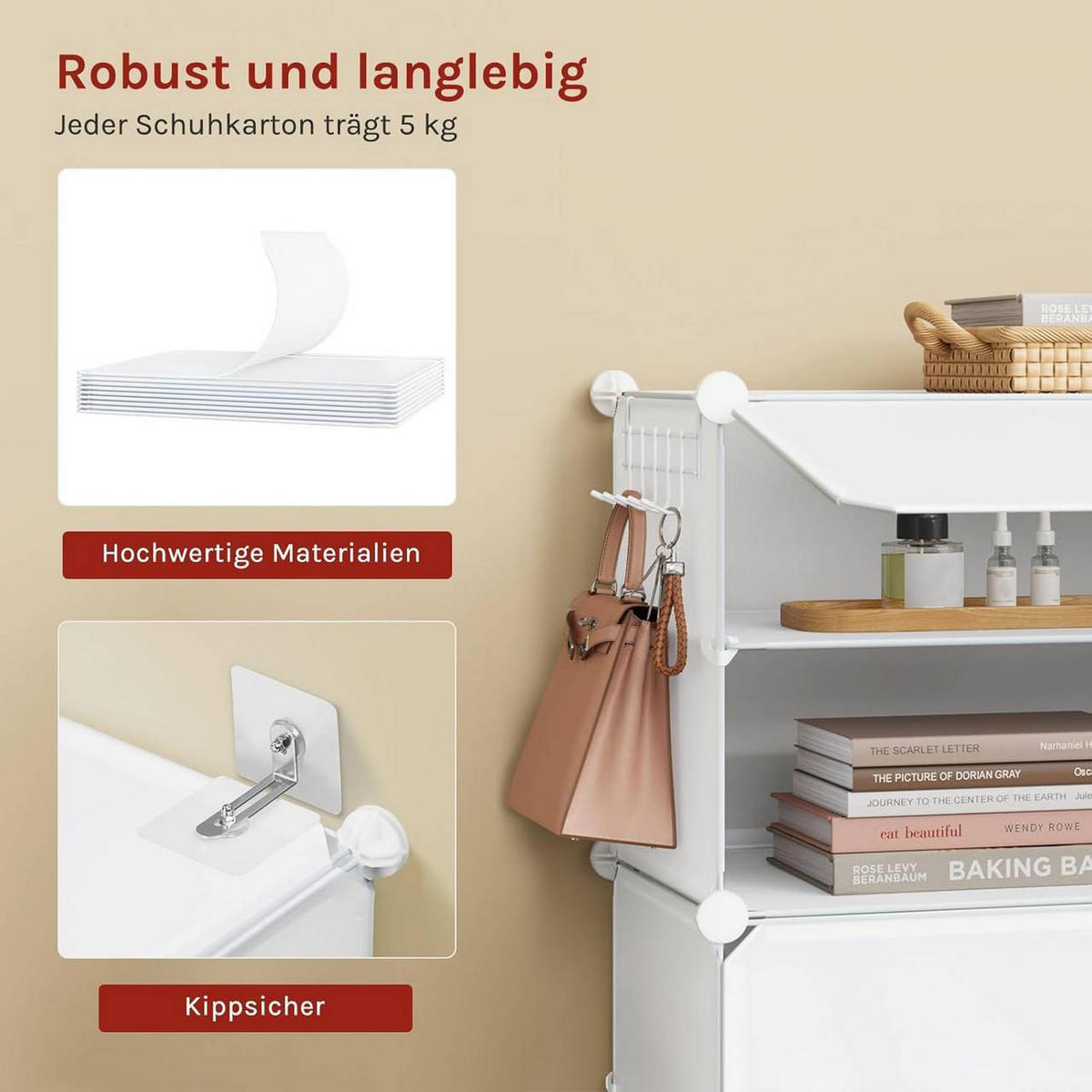SCHUHREGAL mit 6 Fächern, Weiß - Weiß, Kunststoff/Metall (94/109/35cm) - Woltu