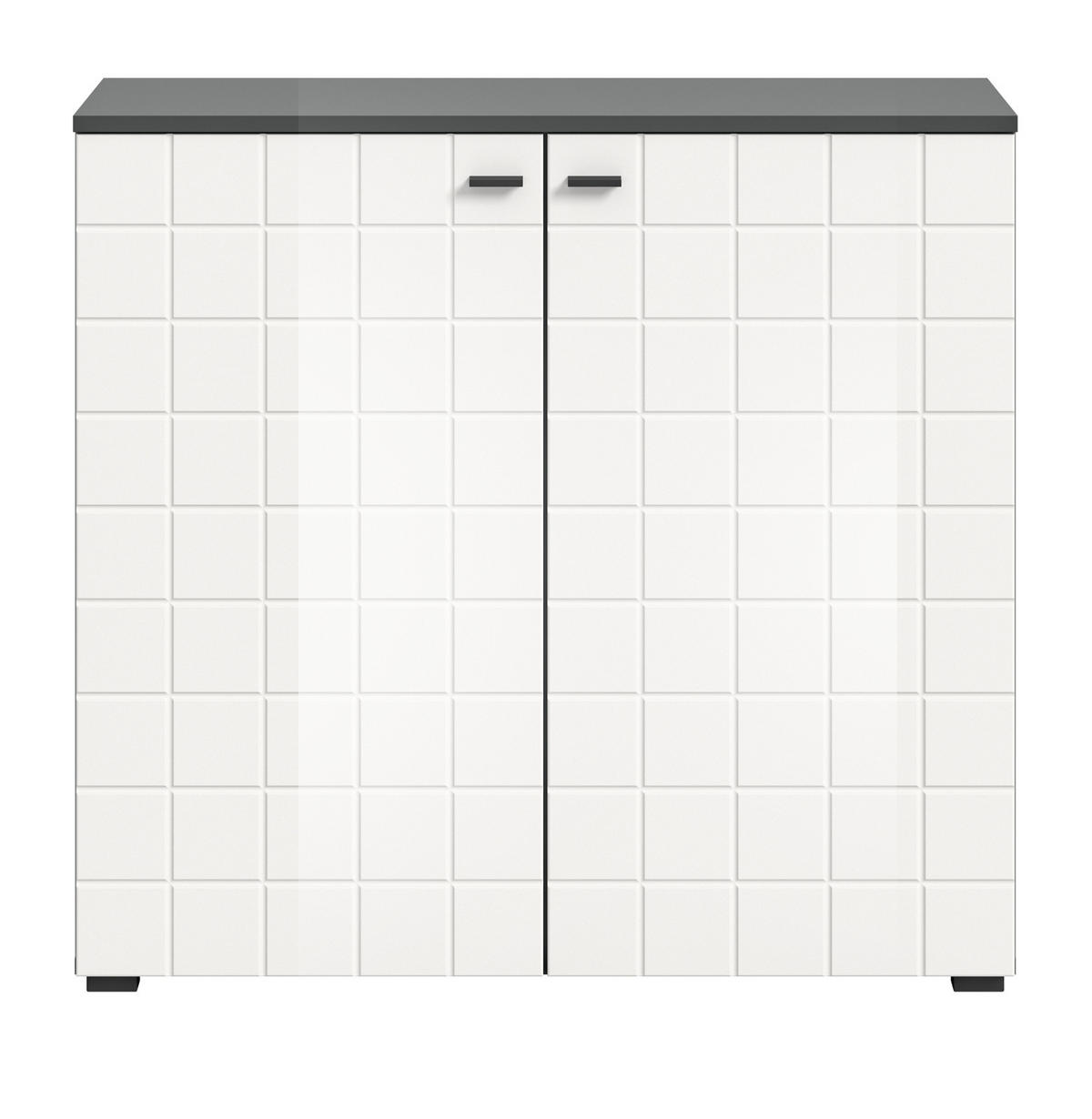 KOMMODE weiß Hochglanz, grau 92 cm, Sideboard mit 6 Fächern - Weiß Hochglanz/Schwarz, Holzwerkstoff/Kunststoff (92/86/37cm) - Inn.Furn