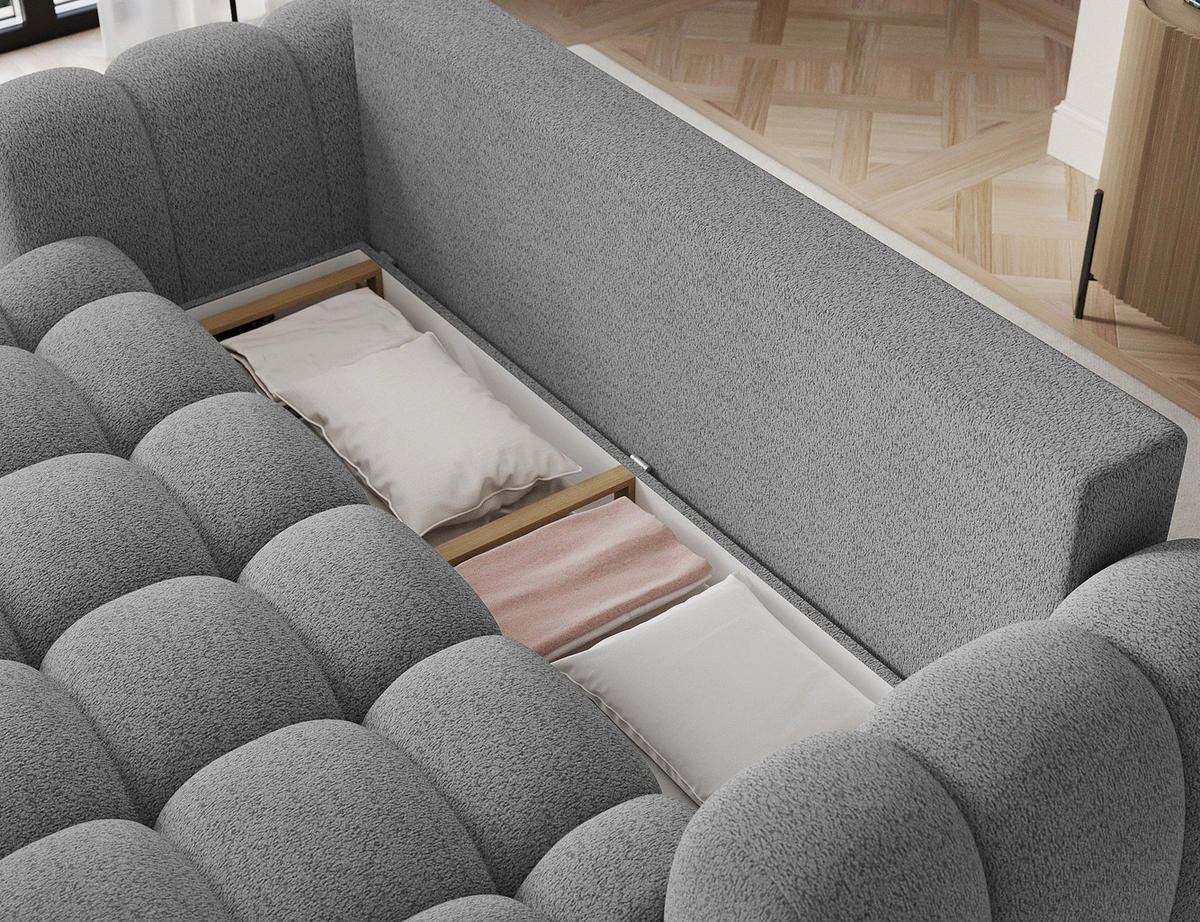 SCHLAFSOFA COTONN 256 cm – Modernes 3-Sitzer Sofa mit Schlaffunktion, Bettkasten und Dekokissen - Grau, Kunststoff (256/119/105cm) - Wohnideebilder