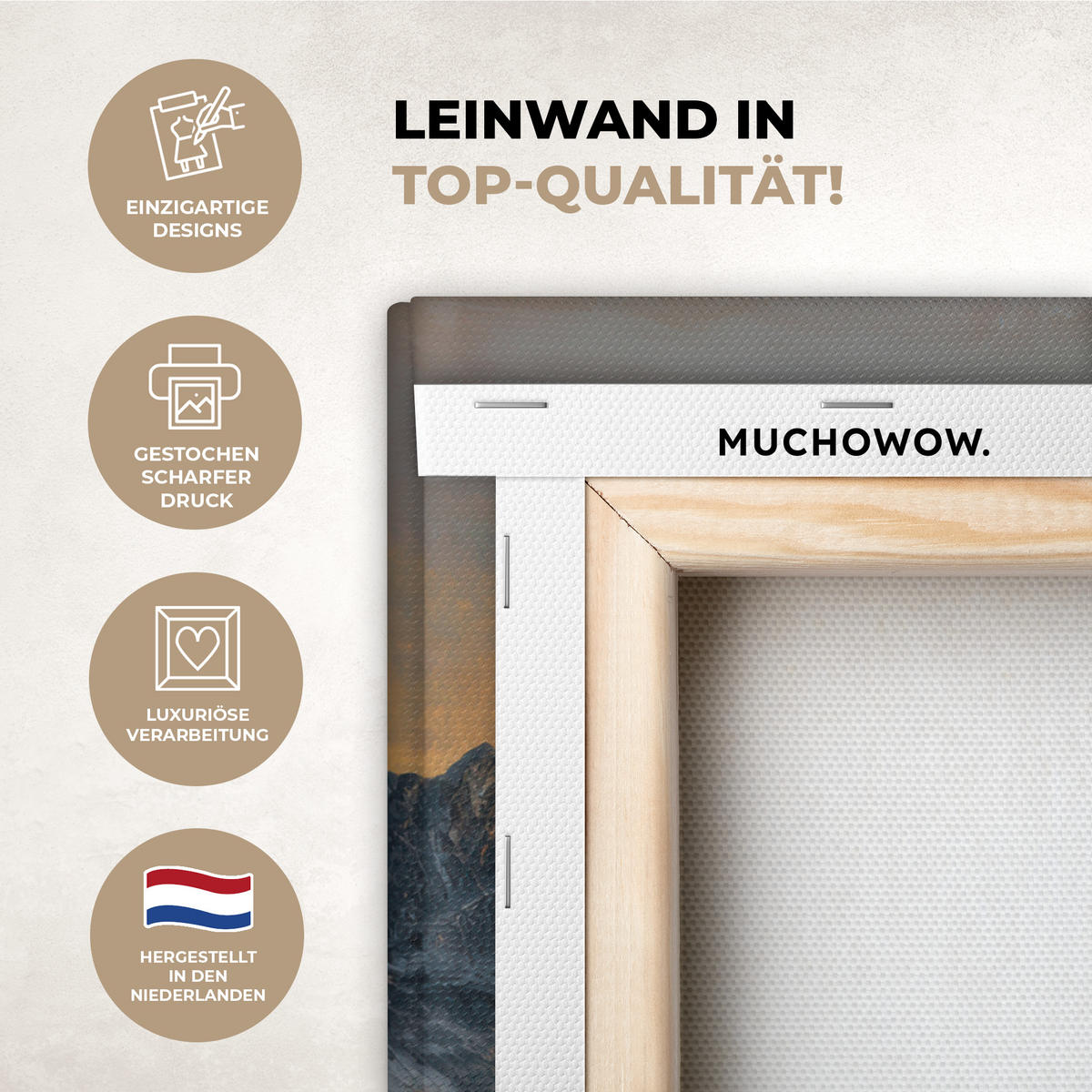 LEINWANDBILD Bergkulisse mit goldenem Sonnenuntergang Wandbild Wohnzimmer 50x50 cm - Goldfarben, Textil (50/50cm) - MuchoWow