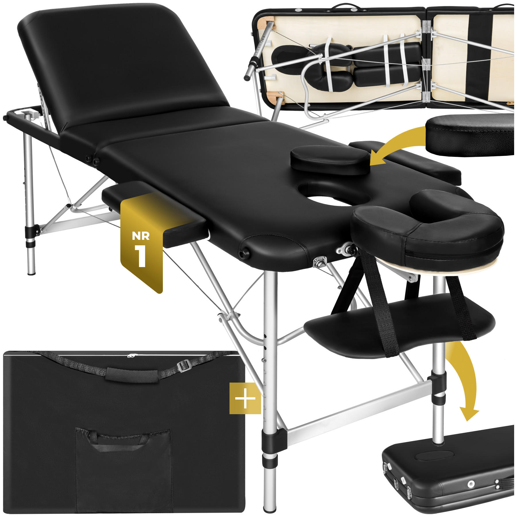 MASSAGELIEGE 3 Zonen, 210 x 95 x 90 cm,schwarz - Schwarz, Metall (61/68/180cm) - tectake
